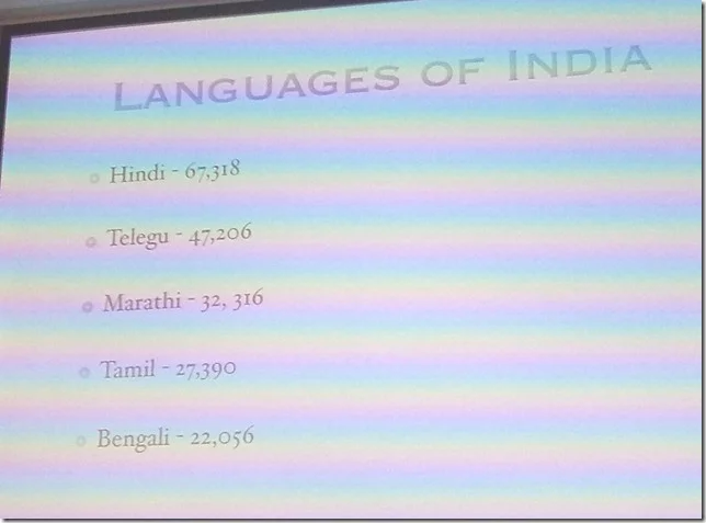 [slide: le languages of India, well … some of them at least]