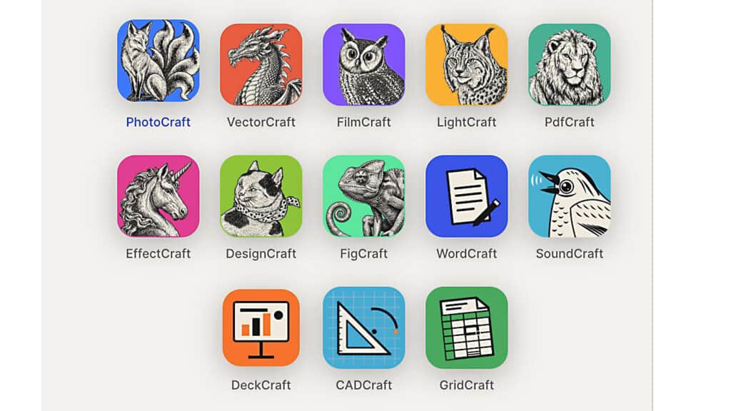 Les treize applications de la suite ArtCraft